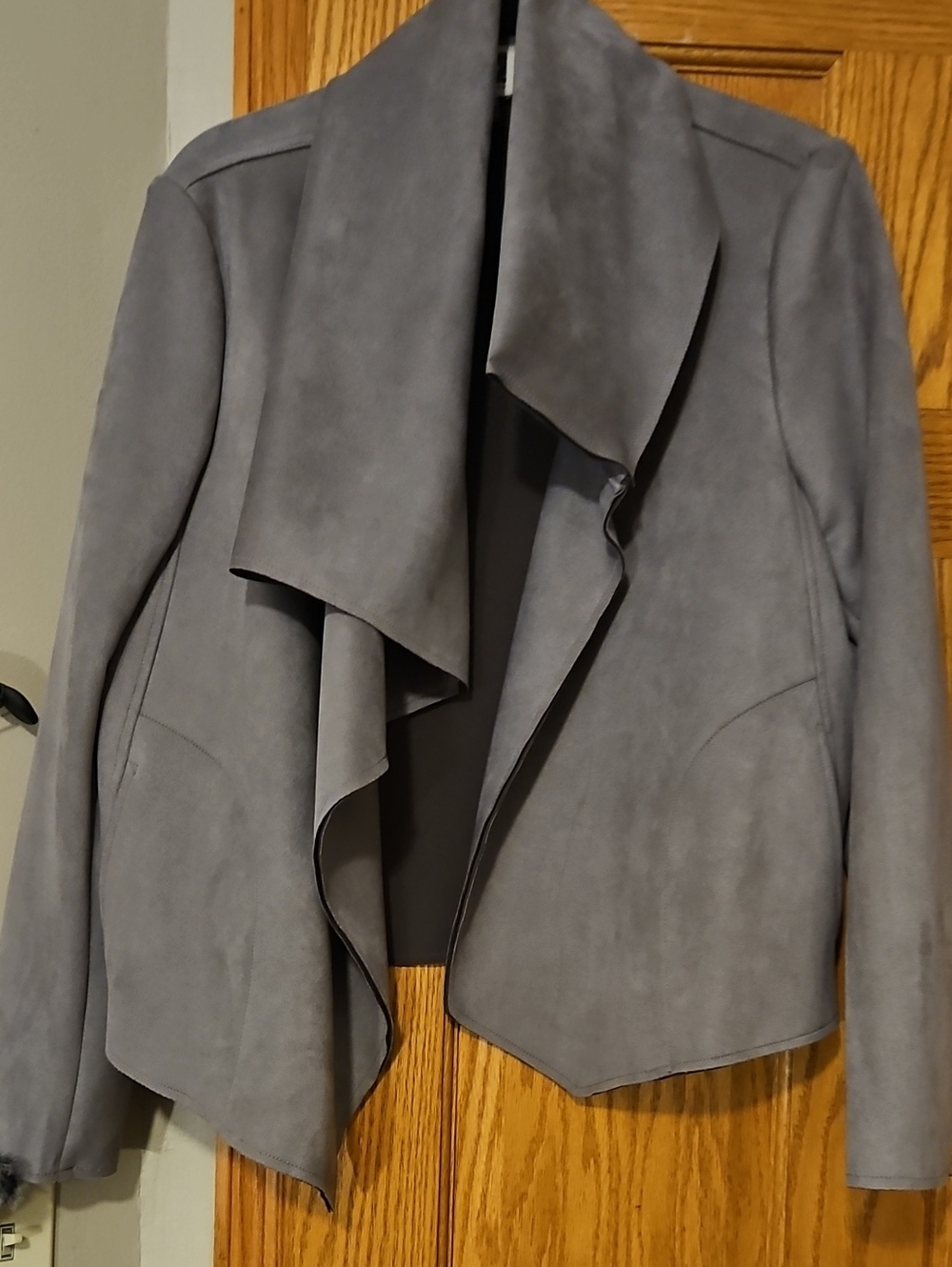 Anne Klein Light Gray Suede-Look Draped Open Blazer